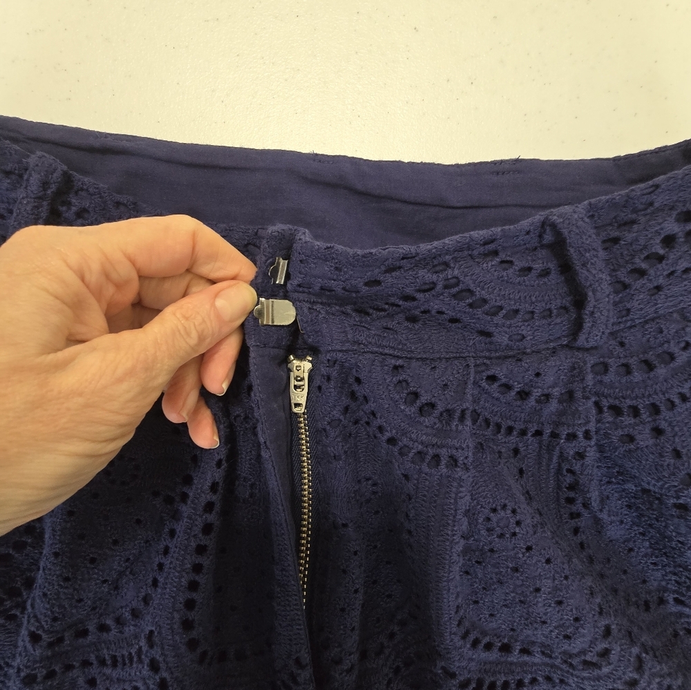 Farm Rio Pineapple Eyelet Wide Leg Pants Navy Lined Women XS Vacation Resortwear - Picture 10 of 14